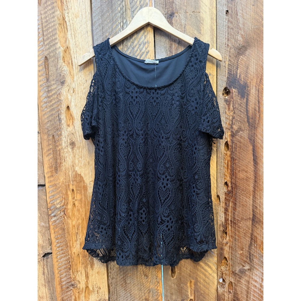 Womens L Black Lace Cold Shoulder Tunic Whimsigoth Fairy Goth Romantic Vampire